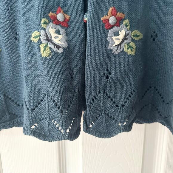 Capacity Petites Vintage 90s Blue Floral Pointelle Knit Button Vest Sweater MP - Picture 8 of 10